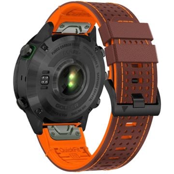 KALEBOL Garmin Fenix Series 5X - 6X - 7X - 26mm Silicone Watch Band Dual Color Dot Holes Design - Coffee+Orange