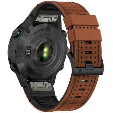 KALEBOL Garmin Fenix Series 5X - 6X - 7X - 26mm Silicone Watch Band Dual Color Dot Holes Design - Brown+Black