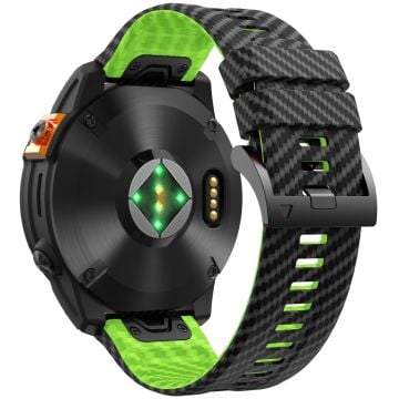 KALEBOL Garmin Fenix Series 5X - 6X - 7X - 26mm Silicone Watch Band Carbon Fiber Texture Strap - Black+Lime