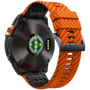 KALEBOL Garmin Fenix Series 5X - 6X - 7X - 26mm Silicone Watch Band Carbon Fiber Texture Strap - Orange+Black