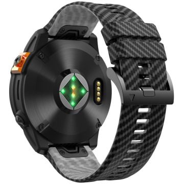 KALEBOL Garmin Fenix Series 5X - 6X - 7X - 26mm Silicone Watch Band Carbon Fiber Texture Strap - Black+Grey