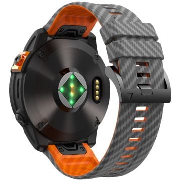 KALEBOL Garmin Fenix Series 5X - 6X - 7X - 26mm Silicone Watch Band Carbon Fiber Texture Strap - Space Grey+Orange