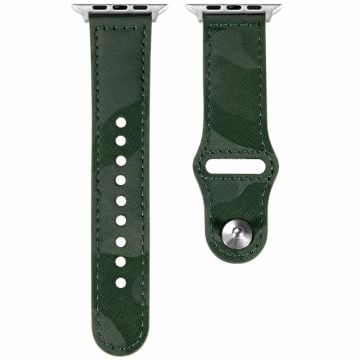 KALEBOL Apple Watch Series 41mm - 40mm - 38mm Genuine Cow Leather Strap Camouflage - Green