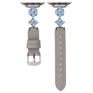 Apple Watch Series 41mm - 40mm - 38mm Leather Watch Band with Floral Connector - Grey / Blue Silver