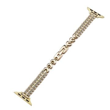 Apple Watch Series 49mm - 45mm - 44mm - 42mm Rhinestones Metal Watch Strap - Gold