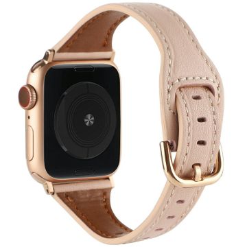 Apple Watch Series 41mm - 40mm - 38mm Genuine Cow Leather Strap - Pink+Rose Gold Buckle