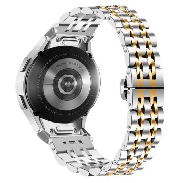 Samsung Galaxy Watch7 44mm 40mm Metal Watch Band 7-Beads Strap with Quick Release Connector - Silver+Gold