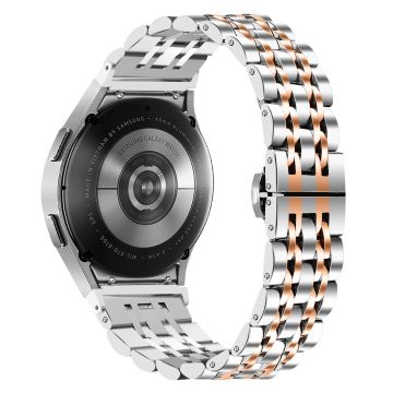 Samsung Galaxy Watch7 44mm / 40mm Stainless Steel Band 7-Bead Smart Watch Strap with Connector - Silver / Rose Gold