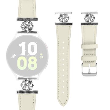 Garmin vivoactive 5 / Garminactive 5 Watch Band Genuine Cow Leather Flower Decor Adjustable Strap - White