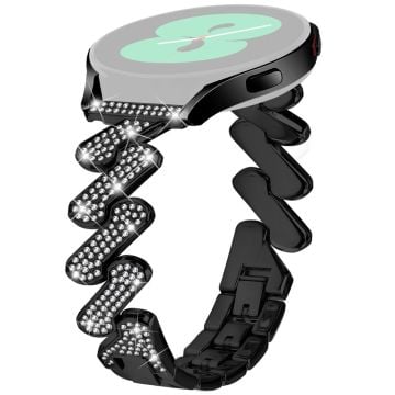 Samsung Galaxy Watch7 44mm / 40mm Alloy Starp Bling Rhinestone Decor Watch Band - Black