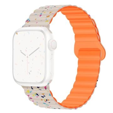 Magnetiskt silikonarmband Apple Watch Series 41mm - 40mm - 38mm - Stjärnljus + Orange