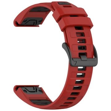 22mm Armband Garmin Fenix 8 47mm / Fenix E 47mm / Quatix 7 Pro Universal Silikon Klockarmband - Röd + Svart