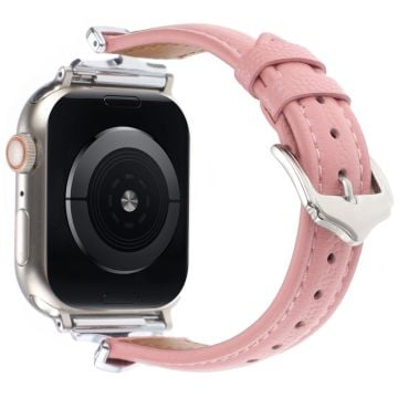 Apple Watch Series 41mm - 40mm - 38mm Klockarmband i äkta läder - Silver / Rosa