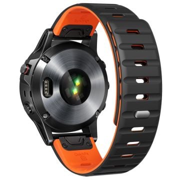 Magnetisk silikonrem Garmin Fenix 8 47mm / Fenix E 47mm / Quatix 7 Pro 22mm snabbkoppling - Svart + Orange