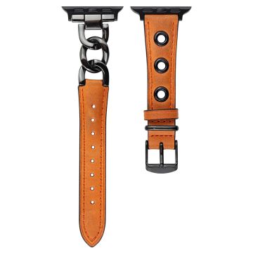 Klockarmband i ko-läder för Apple Watch 41mm/40mm/38mm - Orange + Svart Spänne