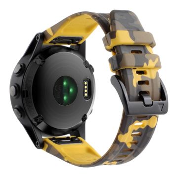 Silicone Camouflage Pattern Watch Band for Garmin Fenix 7/6 - Camouflage Yellow