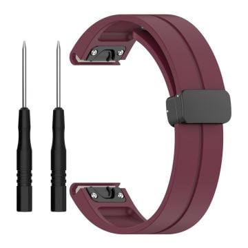 Garmin Fenix 7 / Forerunner 965 / 955 / 945 / 935 Silikonband Svart Spänne 22mm Klockarmband - Vinröd