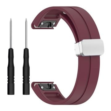 Garmin Fenix 7 / Forerunner 965 / 955 / 945 / 935 22mm Watch Band Silive Buckle Silicone Wriststrap - Wine Red