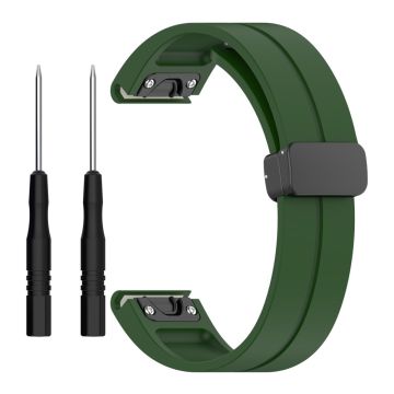 Garmin Fenix 7X / 7X Solar / Tactix 7 Pro Silikon Klockarmband 26mm Vikbart Svart Spänne Klockarmband - Militärgrön