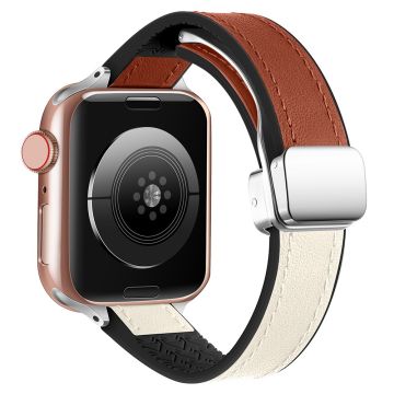 Apple Watch Serie 41mm / 40mm / 38mm Silikon+PU Klockarmband - Vit / Brun