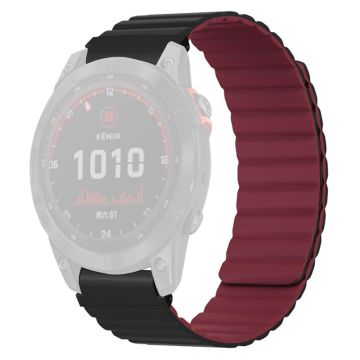 Huami Amazfit Falcon / Garmin Fenix 7 / 6 / 5 Magnetic Watch Band Flexible Replacement Strap with 22mm Bump Resistant Connector - Black+Wine Red