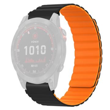 Huami Amazfit Falcon / Garmin Fenix 7 / 6 / 5 Magnetic Watch Band Flexible Replacement Strap with 22mm Bump Resistant Connector - Black+Orange