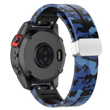 Garmin 26mm Quickfit Universal Flexible Watch Band Silver Buckle Wrist Strap - Camo Blue