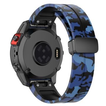 Garmin 26mm Quickfit Universal Black Buckle Watch Band Flexible Strap - Camo Blue