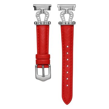 Samsung Galaxy Watch3 45mm / Huawei Watch GT 4 46mm Watch Band 22mm Cowhide Leather Wrist Strap - Red / Silver Buckle Buckle