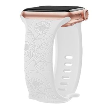 Apple Watch Series 41mm - 40mm - 38mm Universal klockarmband Blomma Graverad Rem - Solros / Vit