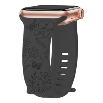 Apple Watch Series 41mm - 40mm - 38mm Universal klockarmband Blomma Graverad Rem - Fjäril / Svart