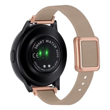 Samsung Galaxy Watch 20mm universellt läderarmband med magnetiskt vikspänne - Aprikos / Roséguldspänne Och Roséguld Spänne