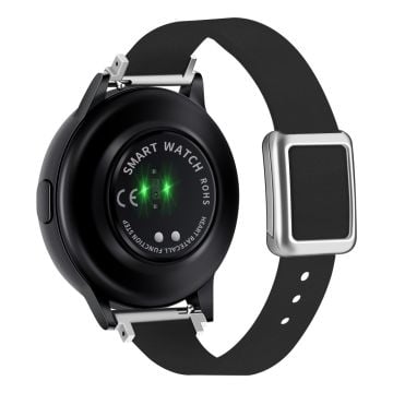 Samsung Galaxy Watch 20mm universellt läderarmband med magnetiskt vikspänne - Svart / Silver Spänne Och Roséguld Spänne