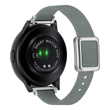 Samsung Galaxy Watch 20mm universellt läderarmband med magnetiskt vikspänne - Linneblått / Silverfärgat Spänne Och Roséguld Spänne