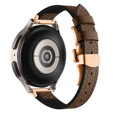 Samsung Gear S3 Classic / Huawei Watch Ultimate / Xiaomi Watch S1 Watch Band 22mm Silicone and Genuine Leather Watch Strap - Brown / Rose Gold Buckle