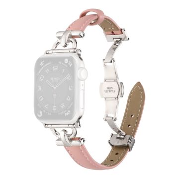 Apple Watch 41mm / 40mm / 38mm läderarmband - Ljusrosa / Silverspänne