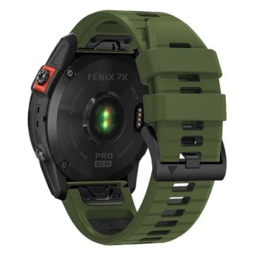 Garmin Fenix 7X Pro / Fenix 7X Dual-Colors Sport Strap Silikon Andningsarmband - Militärgrön + Svart