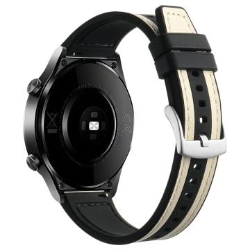 Samsung Galaxy Watch6 Classic 47mm 43mm / GarminActive 5 20mm Klockarmband Cowhide läder silikonarmband - Vit + Svart