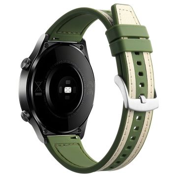 Samsung Galaxy Watch3 45mm / Huawei Watch GT 4 46mm Watch Strap 22mm Wrist Band - White+Green