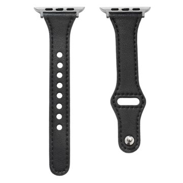 Apple Watch Series 41mm / 40mm / 38mm läderarmband med knappspänne - Svart