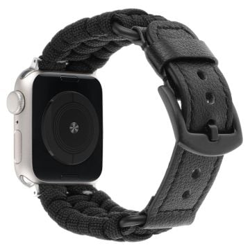 Apple Watch Series 41mm / 40mm / 38mm armband med flätad rep och äkta koskinn - Svart