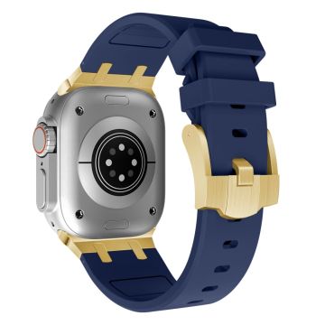 Apple Watch Series 41mm - 40mm - 38mm Universal Liquid Silicone Strap Metal Connector - Guld + Blå