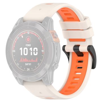 Garmin Fenix 7S / 7S Pro / 6S QuickFit 20mm Silicone Watch Band Dual Color Strap Replacement - Starlight+Orange