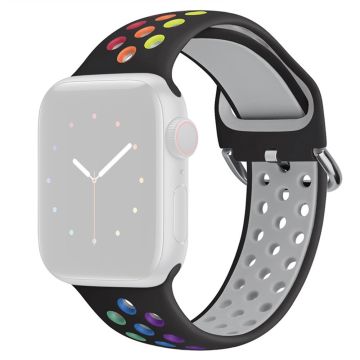 KALEBOL Apple Watch Series 41mm - 40mm - 38mm Universal mjukt silikonarmband - Svart + Regnbåge