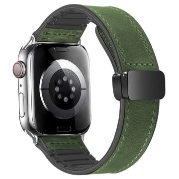 Apple Watch Series 41mm - 40mm - 38mm Universal magnetiskt armband i äkta koskinn - Galna Hästen / Militärgrön