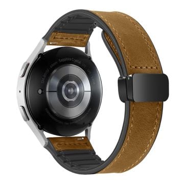 Samsung Galaxy Gear S3 Classic / Huawei Watch GT 4 46mm Magnetiskt klockarmband i äkta koskinn, 22mm - Ljusbrun