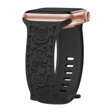 Apple Watch Series 41mm - 40mm - 38mm silikonarmband med rosenprägling - Svart