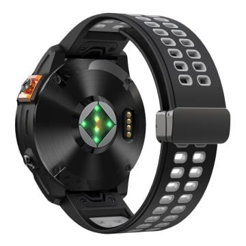 KALEBOL KLB-SSGJ-003 Garmin Fenix 7X / 7X Pro klockarmband QuickFit 26mm magnetiskt spänne silikonarmband - Svart + Grå