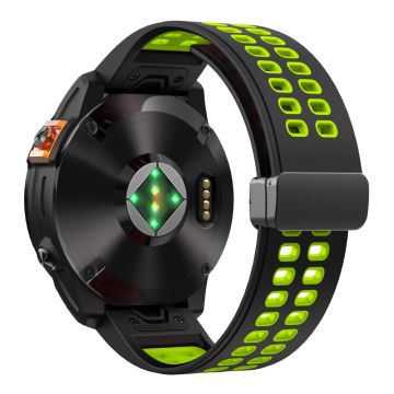 KALEBOL KLB-SSGJ-003 Garmin Fenix 7X / 7X Pro klockarmband QuickFit 26mm magnetiskt spänne silikonarmband - Svart + Fluorescerande Grön