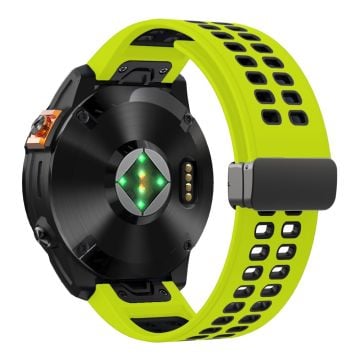 KALEBOL KLB-SSGJ-003 Garmin Fenix 7X / 7X Pro klockarmband QuickFit 26mm magnetiskt spänne silikonarmband - Lime + Svart